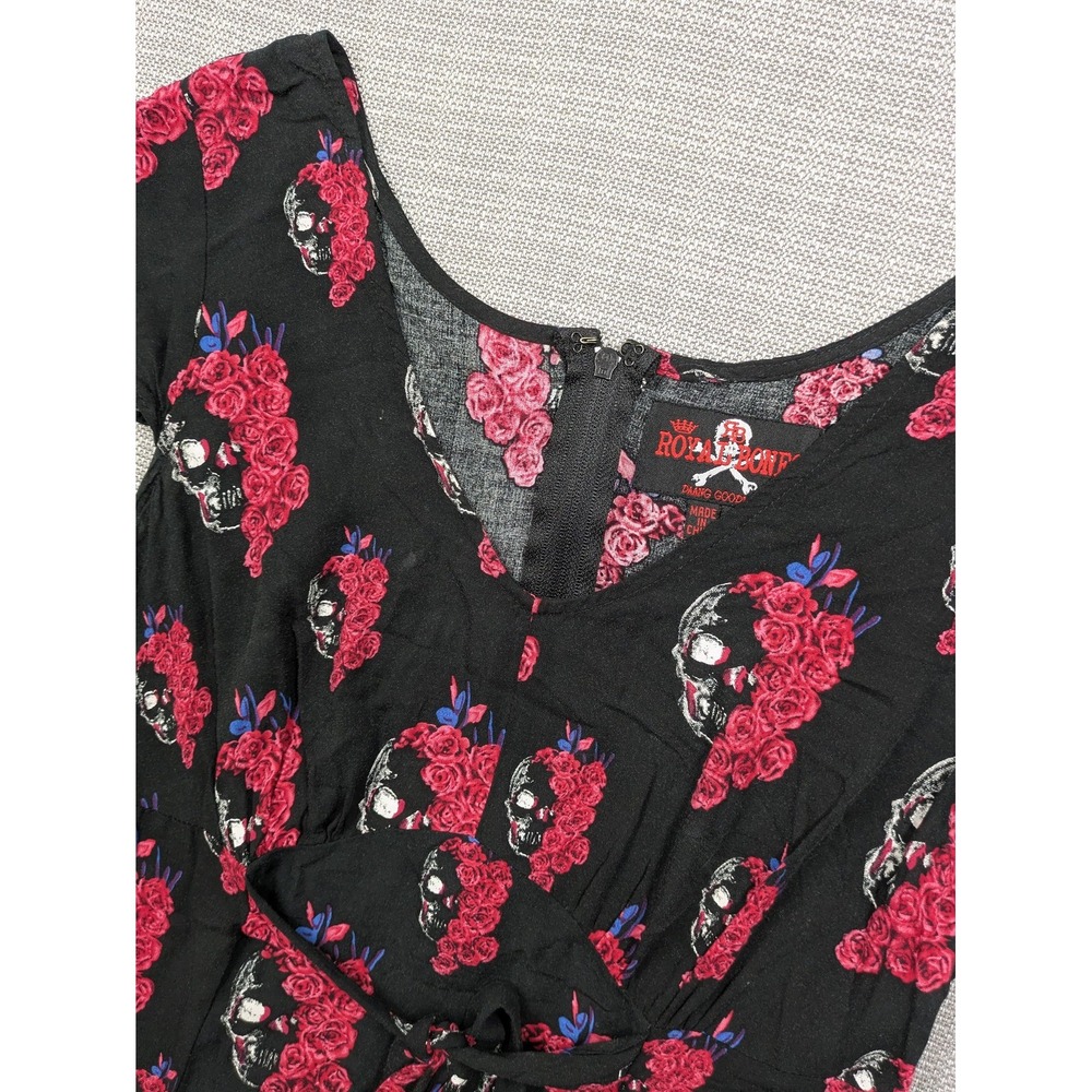 Royal Bones Dress Juniors S Black Skull Rose Print Fit & Flare Gothic Halloween